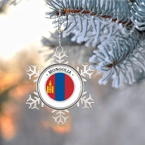 Vista 3 de Bandera de Mongolia, adornos de Navidad 2023, adorno de copo de nieve, adornos de recuerdo de ciudad de campo para árboles de Navidad, colgante