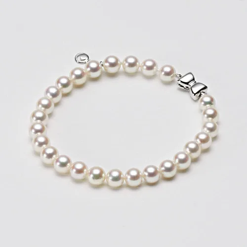Vista 2 de Moon Label Pulsera japonesa de perlas cultivadas Akoya de 0.256in para mujer, diseño elegante, excelente regalo, Perla