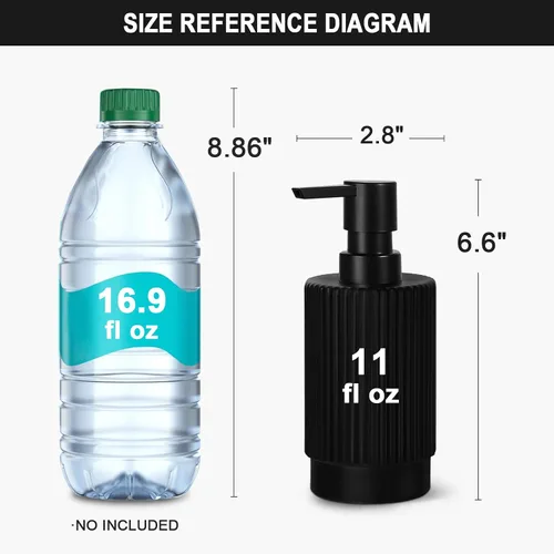 Vista 2 de VIMERPA Dispensador de Jabón Negro, Dispensadores de Jabón de Manos de 11 fl oz para Baño, Dispensador de Jabón de Platos de Vidrio Acanalado Negro
