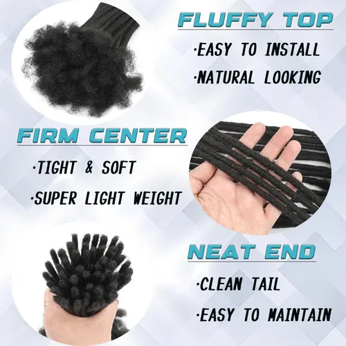 Vista 2 de Extensiones de Cabello Humano Loc Extensiones de Cabello Humano 4 Pulgadas 10 Hebras 0.08 Pulgadas de Ancho Hechas a Mano Extensiones de Rastas 0.1