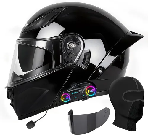 Vista 10 de Casco de motocicleta con Bluetooth, casco modular de motocicleta abatible con auriculares de intercomunicación Bluetooth, cascos de doble visera