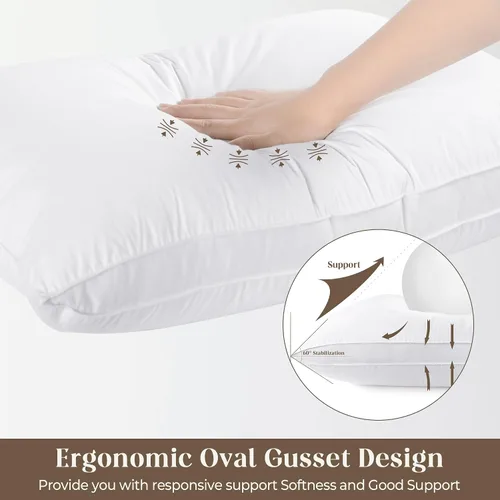 Vista 3 de Bafode - Almohadas de plumón de ganso, almohadas de cama suaves tamaño Queen, juego de 2, carcasa de 100% algodón suave, almohadas de hotel