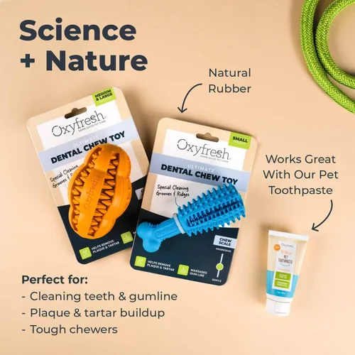 Vista 6 de Oxyfresh Juguete dental masticable para perros, el mejor juguete de limpieza de dientes de perro, un simple juguete de mordida y cepillo que ayuda a