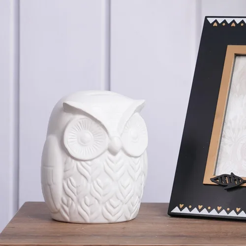 Vista 4 de Estatua de búho, estatua de animal, decoración moderna, escultura, regalo para escritorio, estantería, mesa de oficina, cerámica, 5.5 pulgadas