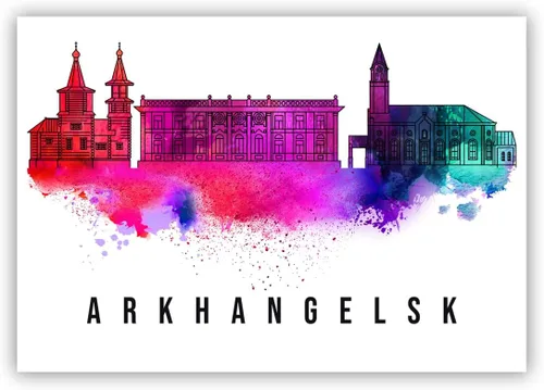 Vista 4 de Pera Print Póster de Rusia, póster de Rusia-Arkhangelsk, ilustración de Rusia Skyline City, póster de horizonte moderno, impresión de paisaje urbano