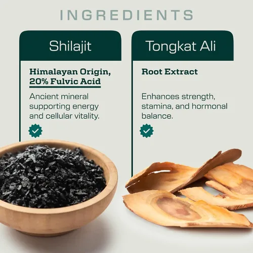 Vista 4 de Shilajit y Tongkat Ali para hombres y mujeres - Cápsulas puras de Shilajit con ácido fúlvico de alta potencia y minerales traza - Shilajit