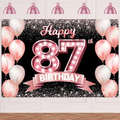 Vista 390 de Cartel de feliz cumpleaños décimo oro rosa, telón de fondo, saludos a 10 años, globos de confeti, decoración temática para niñas de 10 años