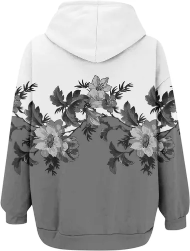 Vista 3 de Sudaderas con capucha para mujer, de gran tamaño, estampado floral, con cremallera, con cordón, chaquetas Y2K con bolsillos