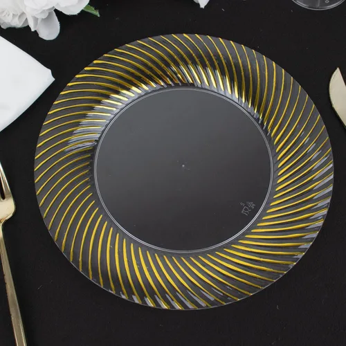 Vista 14 de Paquete de 10 platos de postre de plástico transparente y dorado de 7 pulgadas, platos de ensalada desechables redondos