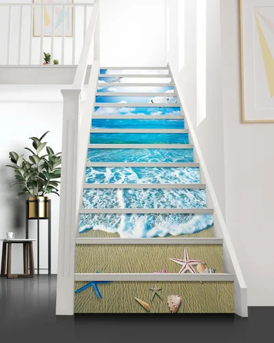 Vista 27 de FLFK Calcomanías para escaleras - Adhesivos para escaleras, Calcomanías autoadhesivas para escalones de Sunrise Coast, para decoración del hogar