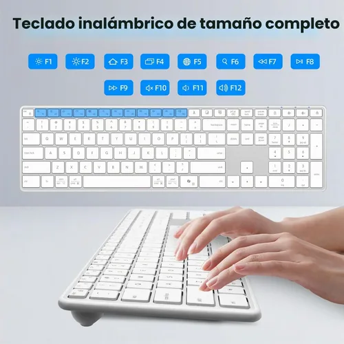 Vista 4 de Teclado Bluetooth inalámbrico multidispositivo-QWERTY plateado blanco