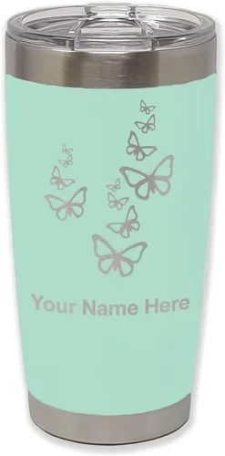 Vista 7 de LaserGram Vaso aislado al vacío de 20 onzas, mariposas, grabado personalizado incluido (negro)