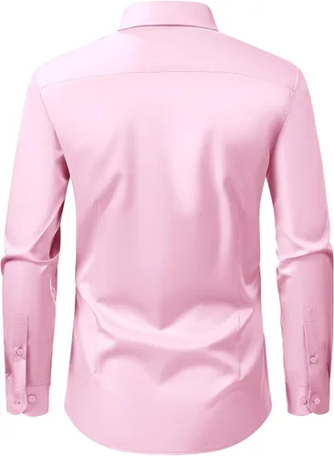 Vista 52 de Alimens & Gentle Camisas de vestir para hombre, manga larga, elásticas, sin arrugas, con botones