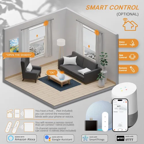 Vista 2 de Persianas inteligentes motorizadas con control remoto, persianas enrollables opacas eléctricas inalámbricas, compatibles con Alexa y Google Blanco