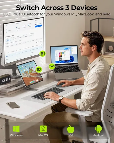 Vista 2 de seenda COE401 3-Device Bluetooth Teclado Ratón Combo, Silencioso, Negro