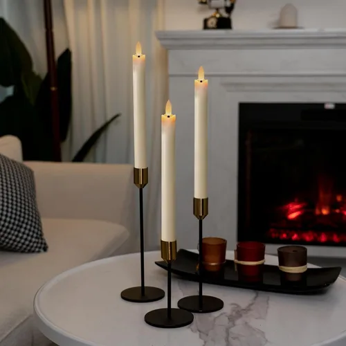 Vista 5 de Homemory Velas cónicas sin llama con cera y temporizador remoto con atenuador, candelabros LED parpadeantes, velas de ventana operadas con batería