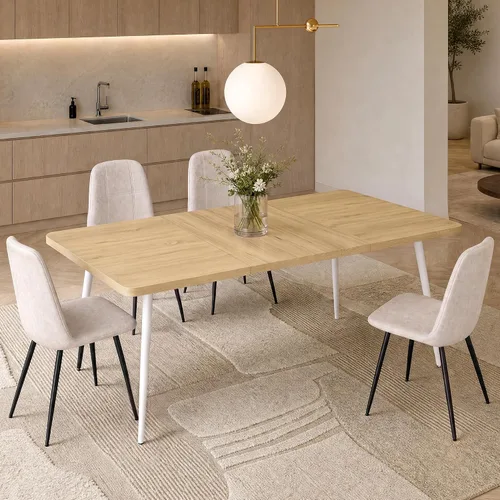 Vista 15 de VASAGLE Colección MAEZO - Mesa de comedor extensible para 4/6/8, mesa de cocina con patas cónicas, transiciones curvas, para comedor, cocina