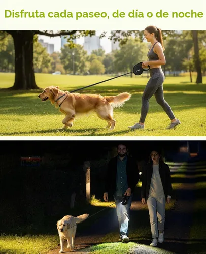 Vista 8 de Pecute Correa retráctil para perro con linterna, correa retráctil resistente de 26 pies para mascotas con luz, control de un botón, protección