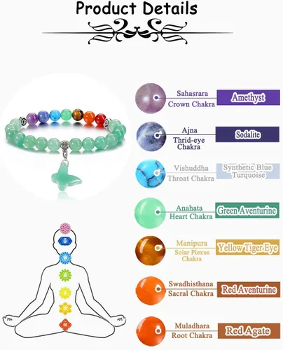 Vista 5 de PESOENTH Pulseras de 7 chakras para mujer, amatista, cristales curativos, pulsera de cuentas de piedras naturales para yoga, reiki, pulsera