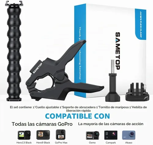 Vista 6 de Jaws soporte flexible con pinza, con cuello de cisne adaptable para cámaras Gopro Hero 5, 4, Session, 3+, 3, 2, 1
