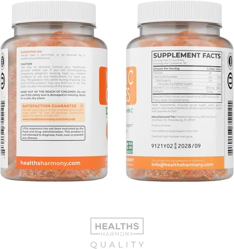 Vista 7 de Gomas veganas de vitamina C para adultos - Gomitas de apoyo inmunológico con vitamina C masticable de 500mg por porción para el bienestar diario
