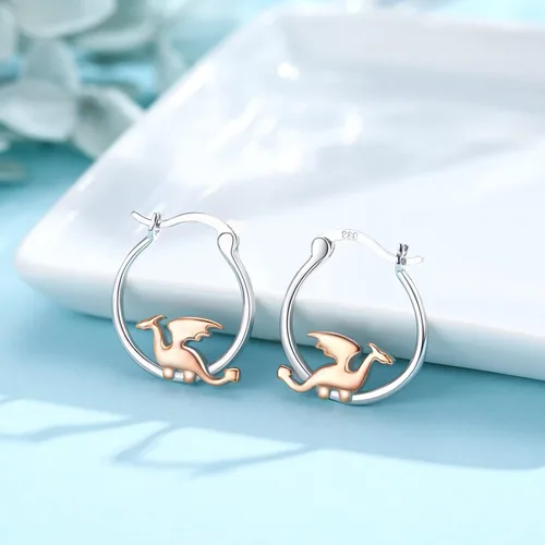 Vista 4 de Hypoallergenic DragonCatBunny Mushroom Earrings for Women 925 Sterling Silver Animal Huggie Hoop Earrings Jewelry Gifts for Sensitive Ears