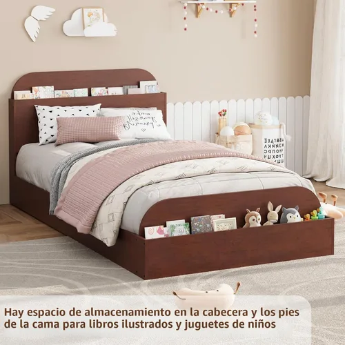 Vista 7 de Estructura de cama Garvee tamaño individual con cabecero y estribo – Cama de plataforma baja para niños, diseño de piso doble de madera, sin ruido