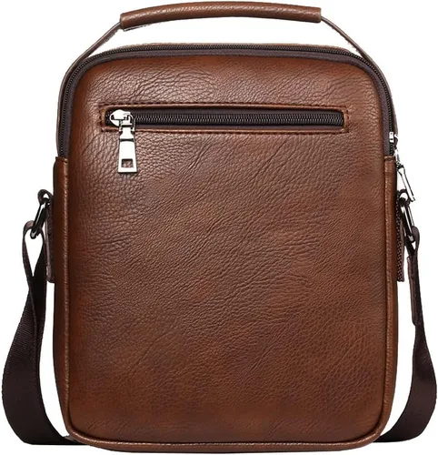 Vista 4 de Hebetag Bolso bandolera de cuero pequeño para hombres y mujeres, para viajes al aire libre, negocios