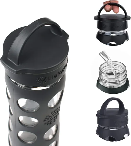 Vista 6 de Lifefactory Botella de agua de vidrio sin BPA de 12 onzas con tapa clásica y funda protectora de silicona, Marigold Caléndula