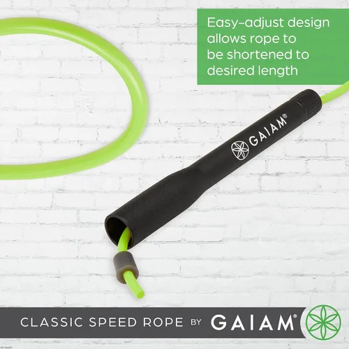 Vista 3 de Gaiam Cuerda de velocidad clásica para mujeres y hombres, cuerda de saltar para fitness y ejercicio, ligera, sin enredos, portátil y ajustable