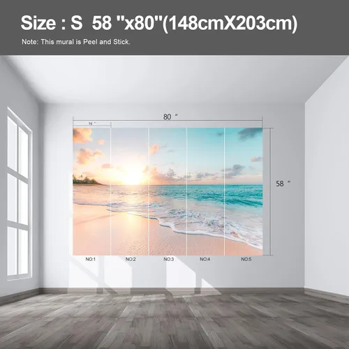 Vista 2 de Murales de pared de playa Papel tapiz despegable y adhesivo para dormitorio, sala de estar - 58"x80