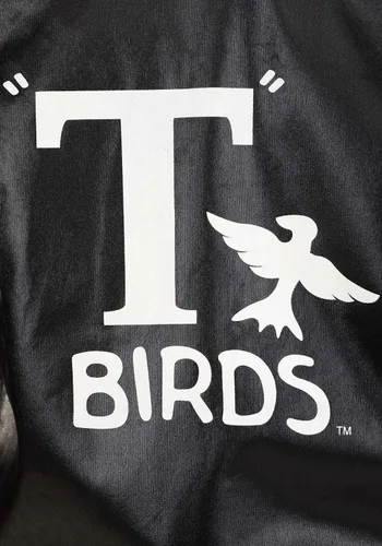 Vista 4 de Chaqueta Grease para niños, disfraz de Halloween de T-Birds negro con cremallera central y detalles de logotipo impreso
