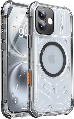 Vista 12 de Funda impermeable para iPhone 15 con Magsafe, protector de pantalla, cordón, IP68 militar de cuerpo completo a prueba de golpes, para deportes Negro