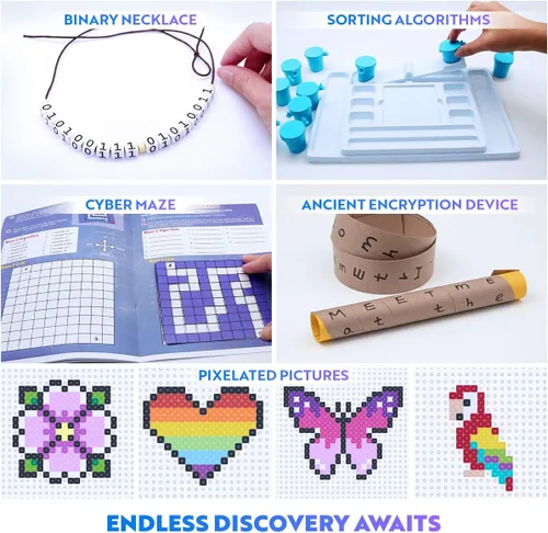 Vista 5 de Kit de ciencia My First Coding & Computer Science Kit, de Playz – Aprende sobre códigos binarios, cifrado, algoritmos y pixelación a través