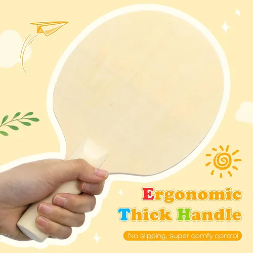 Vista 3 de Unfinished Wooden Ping Pong Paddles, 2 Pairs Unpainted Wood Table Tennis Paddles - Plain Wood Table Tennis Rackets for Indoor & Outdoor
