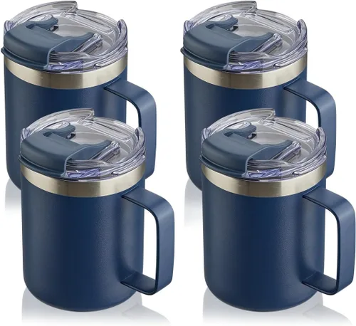 Vista 16 de Taza de café aislada de 12 onzas con asa, taza de café de viaje de acero inoxidable con tapa abatible, vaso de café de doble pared con aislamiento