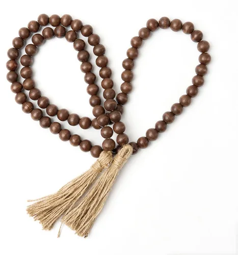 Vista 10 de OMISHE Guirnalda de cuentas de madera de 59 pulgadas con borlas, cuentas decorativas, guirnalda de cuentas de madera de granja para colgar