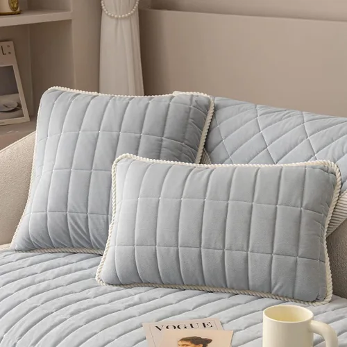 Vista 17 de vctops Funda de sofá acolchada de terciopelo con diseño de cuadros supersuave y antideslizante para sofá seccional, funda de sofá de estilo granja