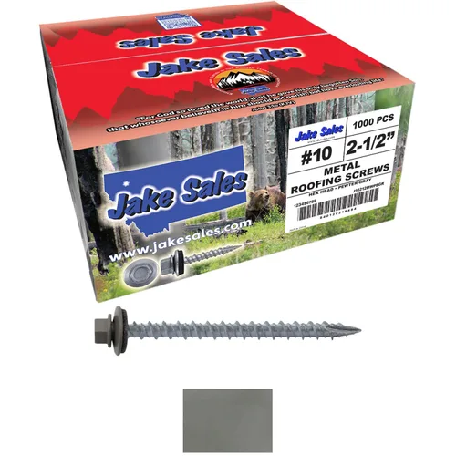 Vista 38 de 10 tornillos para techos de metal gris ABC de 2-1/2 pulgadas, cabezal de arandela hexagonal, arranque automático/roscado, arandela EPDM. 1 bolsa