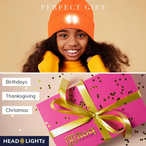 Vista 9 de HEAD LIGHTZ by Roq Innovation - Kids Beanie with Light & Glove Set - Unisex LED Beanie Hat with Light Built in, Rechargeable