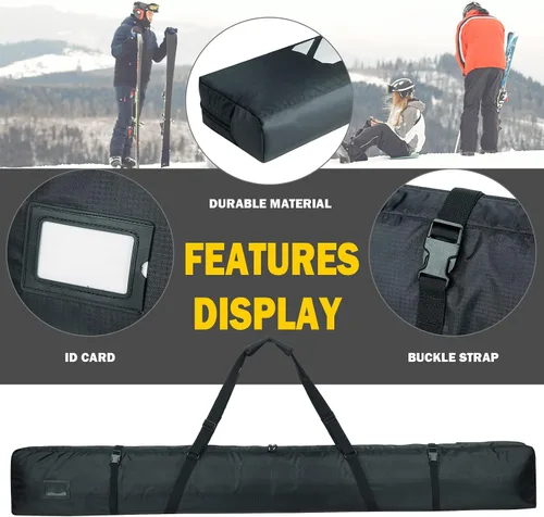 Vista 4 de AUMTISC Bolsa de esquí totalmente acolchada, bolsas de esquí individuales para viajes aéreos, bolsa de esquí de nieve impermeable para volar con asa