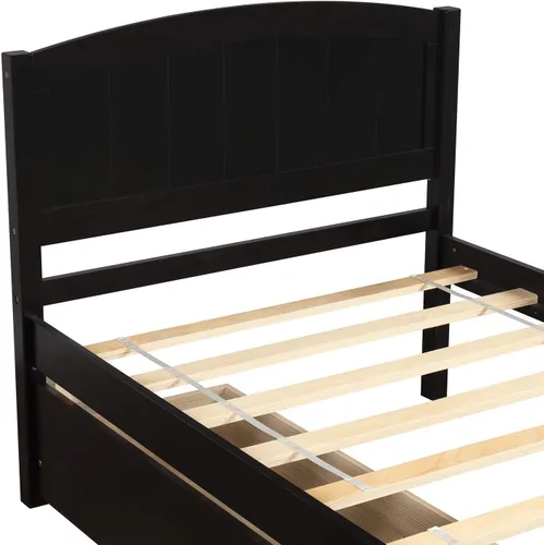 Vista 8 de Harper & Bright Designs Base de cama individual, plataforma de madera con dos cajones, cabecero, estribo y soporte de listones de madera (expreso)