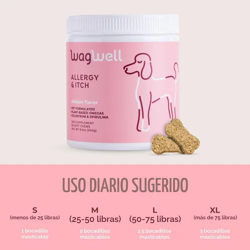 Vista 5 de WagWell Masticables para alergias y picazón para perros Formulado por veterinarios para aliviar la alergia, picazón en la piel, intestino e inmune