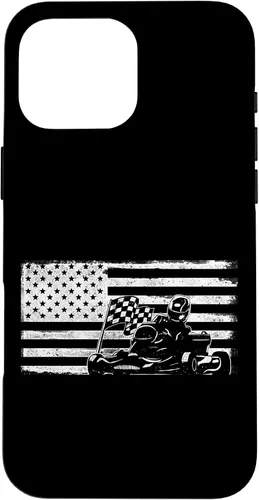 Vista 19 de iPhone 16 Go Kart Racing American Flag Vintage Case