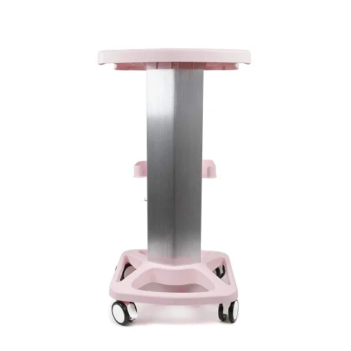 Vista 4 de Soporte de carrito con ruedas para salón de belleza, gran carga de 33 libras, aluminio, color rosa