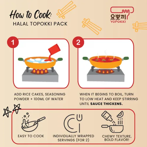 Vista 4 de Yopokki Paquete Instantáneo Halal Tteokbokki (Picante Caliente, 2 Paquetes) Comida callejera coreana con salsa dulce y picante Topokki Pastel