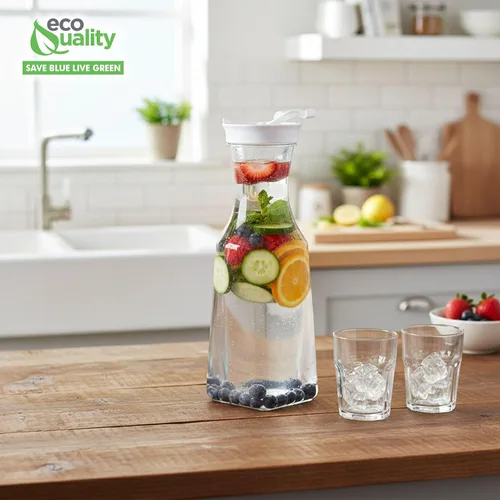Vista 4 de EcoQuality Jarra de agua de plástico transparente de 54 onzas con tapa abatible, 1 paquete, botella de base cuadrada con boquilla para barra