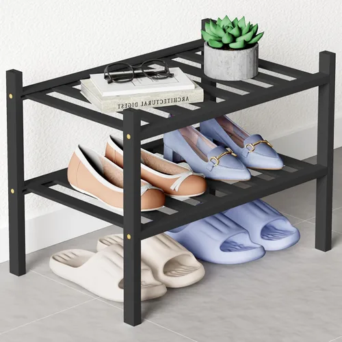 Vista 89 de Smiry Zapatero de bambú para armario, organizador de zapatos de madera de 3 niveles, estante apilable de almacenamiento de zapatos de madera