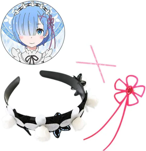 Vista 2 de TLSD Rem Headband Anime Re Vida en un mundo diferente de cero Cosplay disfraz Clip de pelo para mujeres Halloween Party Flower Hair Hoop