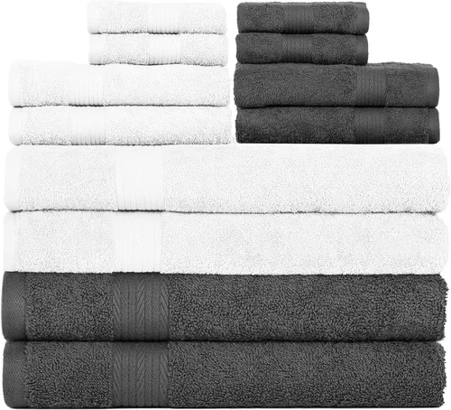 Vista 32 de Ample Decor Juego de 12 toallas de baño de 600 GSM, 100% algodón, 4 toallas de baño, 4 toallas de mano, 4 paños de lavado, absorbentes y suaves